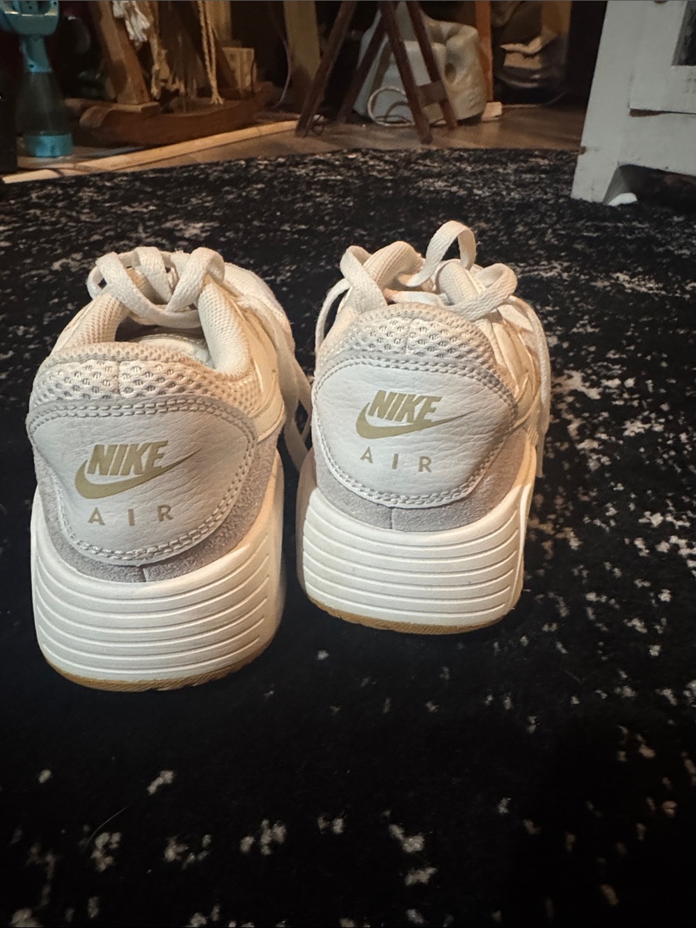 Nike Kids Air Sneakers in Light Beige with Gold Logo